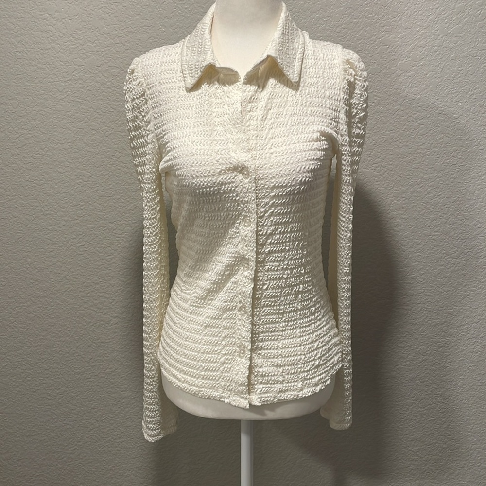 Philosophy Cream Textured Button Down Shirt.
Unique Fabric - delicate stretch